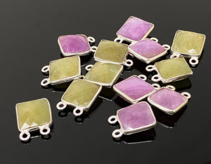 7 Pcs Natural Sapphire Gemstone Connectors, Silver Jewelry Supplies, Bulk Wholesale Connectors, 14.5x11.25mm