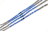 Faceted Glass Rondelle Beads, Opaque Blue and Metallic Silver Glass Beads, 8x6mm , 13.5” Strand