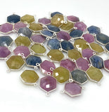 6 Pcs Natural Sapphire Gemstone Connectors, Silver Connectors, Bulk Wholesale Jewelry Supplies, 23x16mm