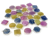 10 Pcs Natural Sapphire Gemstone Connectors, Silver Connectors, Bulk Wholesale Jewelry Supplies, 20x14mm - 23x16.5mm