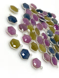10 Pcs / 12 Pcs Natural Sapphire Gemstone Charms, Wholesale Silver Jewelry Supplies, Bulk Wholesale Charms, 16x12mm - 17x13mm