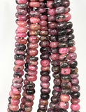 Natural Rhodonite Gemstone Beads, Jewelry Supplies, Wholesale Beads, 7mm - 8mm , 8” Strand