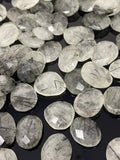 10 Pcs Natural Black Rutile Rose Cut Cabochons, Loose Gemstones, Ring Stones, 13x10mm - 17x13mm