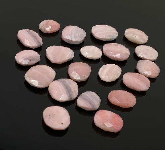 10 Pcs Natural Pink Opal Rose Cut Cabochons, Loose Gemstones, Peruvian Pink Opal Rose Cuts, 12x10mm - 16x14mm