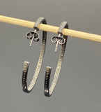 55mm Diamond Hoop Earrings, Oxidized Sterling Silver Pave Diamond Earrings, Silver Hoop Earrings