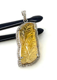 Carved Citrine Diamond Pendant, Pave Diamond Sterling Silver Pendant, Gemstone Pendant, November Birthstone Jewelry