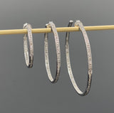Diamond Hoop Earrings, Sterling Silver Pave Diamond Earrings, Silver Hoop Earrings
