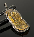 Carved Citrine Diamond Pendant, Pave Diamond Oxidized Sterling Silver Pendant, Gemstone Pendant, November Birthstone Jewelry