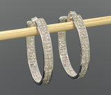 25mm Diamond Hoop Earrings, Sterling Silver Pave Diamond Earrings, Silver Hoop Earrings