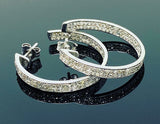 25mm Diamond Hoop Earrings, Sterling Silver Pave Diamond Earrings, Silver Hoop Earrings