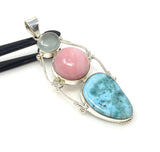 Gemstone Pendant - Larimar, Aquamarine and Pink Opal, Wire Wrapped Pendant, Silver Jewelry Gifts for Her, Bohemian Jewelry