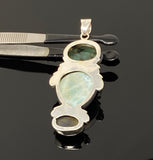 Larimar Gemstone Pendant with Emerald and Tanzanite , Wire Wrapped Pendant, Silver Jewelry Gifts for Her, Bohemian Jewelry