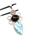 Gemstone Pendant - Larimar, Cats Eye and Morganite, Wire Wrapped Pendant, Silver Jewelry Gifts for Her, Bohemian Jewelry