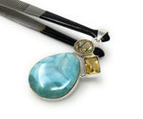 Gemstone Pendant - Larimar, Citrine and Golden Rutile, Bohemian Jewelry, Larimar Pendant, Sterling Silver Jewelry