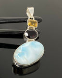 Natural Larimar with Garnet and Citrine Gemstone Pendant, Sterling Silver Jewelry, Larimar Pendant, Citrine Pendant, Bohemian Jewelry