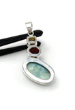 Natural Larimar with Garnet and Citrine Gemstone Pendant, Sterling Silver Jewelry, Larimar Pendant, Citrine Pendant, Bohemian Jewelry