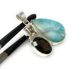 Gemstone Pendant - Larimar, Smokey Quartz and Golden Rutile , Bohemian Jewelry, Larimar Pendant, Sterling Silver Jewelry
