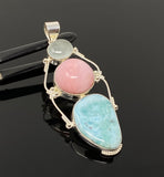 Gemstone Pendant - Larimar, Aquamarine and Pink Opal, Wire Wrapped Pendant, Silver Jewelry Gifts for Her, Bohemian Jewelry