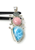 Gemstone Pendant - Larimar, Aquamarine and Pink Opal, Wire Wrapped Pendant, Silver Jewelry Gifts for Her, Bohemian Jewelry