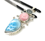 Gemstone Pendant - Larimar, Aquamarine and Pink Opal, Wire Wrapped Pendant, Silver Jewelry Gifts for Her, Bohemian Jewelry