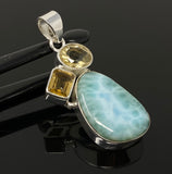 Gemstone Pendant - Larimar, Citrine and Yellow Topaz, Bohemian Jewelry, Larimar Pendant, Sterling Silver Jewelry