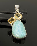 Gemstone Pendant - Larimar, Citrine and Yellow Topaz, Bohemian Jewelry, Larimar Pendant, Sterling Silver Jewelry