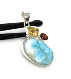 Natural Larimar with Garnet and Citrine Gemstone Pendant, Sterling Silver Jewelry, Larimar Pendant, Citrine Pendant, Bohemian Jewelry