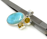 Gemstone Pendant - Larimar, Citrine and Yellow Quartz, Bohemian Jewelry, Larimar Pendant, Sterling Silver Jewelry