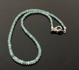 17.5” Blue Green Tourmaline Indicolite Necklace with Pave Diamond Clasp, Natural Blue Green Tourmaline Gemstone Necklace