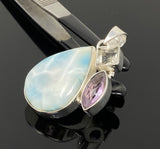 Sterling Silver Larimar Pendant with Golden Rutile and Amethyst, Gemstone Pendant, Bohemian Jewelry