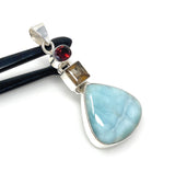 Natural Larimar with Garnet and Golden Rutile Gemstone Pendant, Sterling Silver Jewelry, Larimar Pendant, Bohemian Jewelry