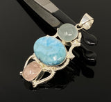 Gemstone Pendant - Larimar, Aquamarine and Morganite , Wire Wrapped Pendant, Silver Jewelry Gifts for Her, Bohemian Jewelry