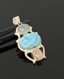 Gemstone Pendant - Larimar, Aquamarine and Morganite , Wire Wrapped Pendant, Silver Jewelry Gifts for Her, Bohemian Jewelry