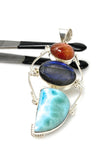 Gemstone Pendant - Larimar, Labradorite and Sunstone , Wire Wrapped Pendant, Silver Jewelry Gifts for Her, Bohemian Jewelry