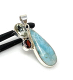 Gemstone Pendant - Larimar, Prasiolite and Garnet, Bohemian Jewelry, Larimar Pendant, Sterling Silver Jewelry