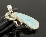 Gemstone Pendant - Larimar, Prasiolite and Garnet, Bohemian Jewelry, Larimar Pendant, Sterling Silver Jewelry