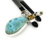 Gemstone Pendant - Larimar, Citrine and Golden Rutile, Bohemian Jewelry, Larimar Pendant, Sterling Silver Jewelry