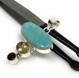 Natural Larimar with Garnet and Yellow Rutile Gemstone Pendant, Sterling Silver Jewelry, Larimar Pendant, Bohemian Jewelry