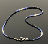 17.5” Genuine Shaded Blue Sapphire Necklace with Pave Diamond Clasp, Natural Sapphire Necklace , 3mm- 4mm , AAA Grade