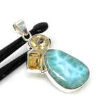 Gemstone Pendant - Larimar, Citrine and Yellow Topaz, Bohemian Jewelry, Larimar Pendant, Sterling Silver Jewelry