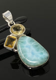 Gemstone Pendant - Larimar, Citrine and Yellow Topaz, Bohemian Jewelry, Larimar Pendant, Sterling Silver Jewelry