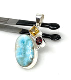 Natural Larimar with Garnet and Citrine Gemstone Pendant, Sterling Silver Jewelry, Larimar Pendant, Citrine Pendant, Bohemian Jewelry