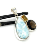 Gemstone Pendant - Larimar, Smokey Quartz and Citrine, Bohemian Jewelry, Larimar Pendant, Sterling Silver Jewelry