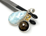 Gemstone Pendant - Larimar, Smokey Quartz and Citrine, Bohemian Jewelry, Larimar Pendant, Sterling Silver Jewelry