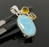Gemstone Pendant - Larimar, Citrine and Yellow Quartz, Bohemian Jewelry, Larimar Pendant, Sterling Silver Jewelry