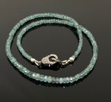 17.5” Blue Green Tourmaline Indicolite Necklace with Pave Diamond Clasp, Natural Blue Green Tourmaline Gemstone Necklace