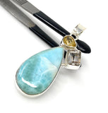 Gemstone Pendant - Larimar, Citrine and Golden Rutile, Bohemian Jewelry, Larimar Pendant, Sterling Silver Jewelry