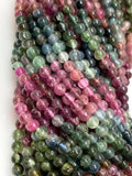 13" Natural Tourmaline Gemstone Beads, Multi Tourmaline Smooth Round Beads, Jewelry Supplies, Wholesale Bulk Beads, AA+ Grade, 3.75mm - 4mm