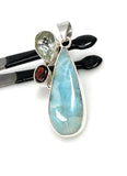 Gemstone Pendant - Larimar, Prasiolite and Garnet, Bohemian Jewelry, Larimar Pendant, Sterling Silver Jewelry