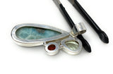 Gemstone Pendant - Larimar, Prasiolite and Garnet, Bohemian Jewelry, Larimar Pendant, Sterling Silver Jewelry